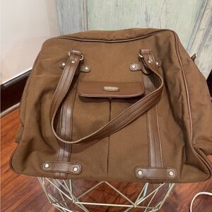 NINE WEST Shoulder Bag brown nylon carry-on travel bag front pocket